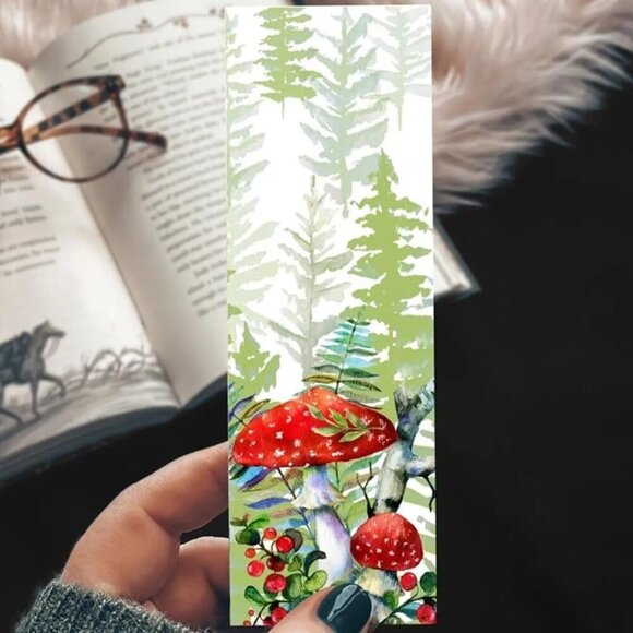 3 for $15 - Mushroom Forest & Nature Watercolor‎ Cardstock Bookmark - NEW - Picture 1 of 5